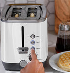 GE 2 Slice Toaster, Extra Wide Slots for Toasting Bagels, Breads, Waffles & More, 7 Adjustable Shade Settings, Removable Crumb Tray, Countertop Kitchen Essentials, 850 Watts, White