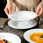 Ceramic Soup Bowls Shallow Plates, Halloween 4 Pack White Dinner Bowls Plates, Porcelain Wide Rim, 8.5 Inch (8.5 oz) Shallow Bowls Ideal for Soup Dessert Salad and Pasta, Microwave and Dishwasher Safe