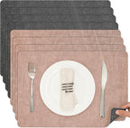 Myir JUN Placemats Dual Sided, Faux Leather Place Mats Set of 8 Indoor Placemats for Dining Table Non-Slip Washable Placemats Heat Resistant Outdoor Table Mats (Set of 8, Gray Pink)