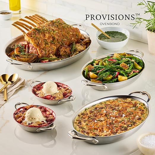 Hestan Provisions - Large Oval Roaster/au Gratin Dish, 5.5 Quart Clad Stainless Steel (17.5 x 14")