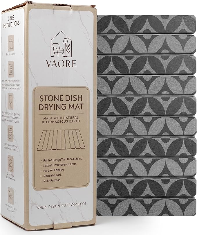 Large Stone Drying Mat for Kitchen Counter, 23.6" x 15.3" Quick Dry Foldable Diatomaceous Earth Dish Drying Mat, Stain-Hiding Design, Eco-Friendly Large Sink Mat for Dishes and Utensils