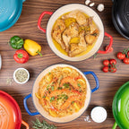 Shallow Cast Iron Casserole with Lid – Non Stick Dutch Oven Pot, Oven Safe up to 500° F – Sturdy Ovenproof Stockpot Cookware – Enamelled Cooking Pot – Red, 5-Quart, 32cm – by Nuovva