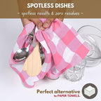 Native Fab Pink Checked Kitchen Towels 16"x26" - 6 Pack Buffalo Plaid Cotton Dish Towels - Absorbent Dishcloth Set, Soft Reusable Towel with Hanging Loop - Pink White