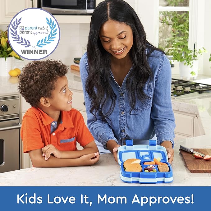 Bentgo Kids Bento-Style 5-Compartment Leak-Proof Lunch Box - Ideal Portion Sizes for Ages 3 to 7 - Durable, Drop-Proof, Dishwasher Safe, PFAS & BPA-Free & Made with Food-Safe Materials (Blue)