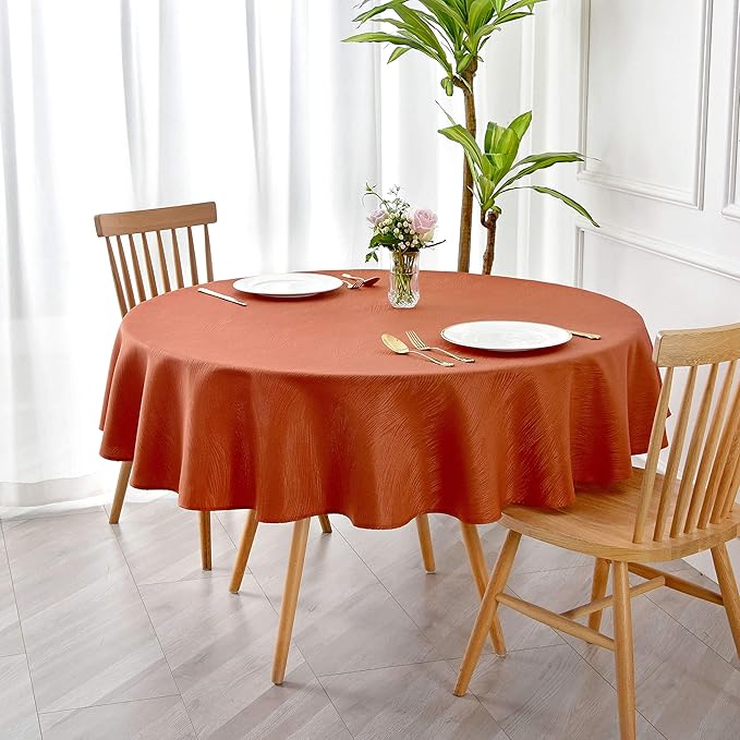 maxmill Round Jacquard Tablecloths Swirl Design Spillproof Wrinkle Free Heavy Weight Soft Table Cloth for Circular Table Cover Fall Harvest Thanksgiving Parties Holiday Dinner, Round 90 Inch Rust