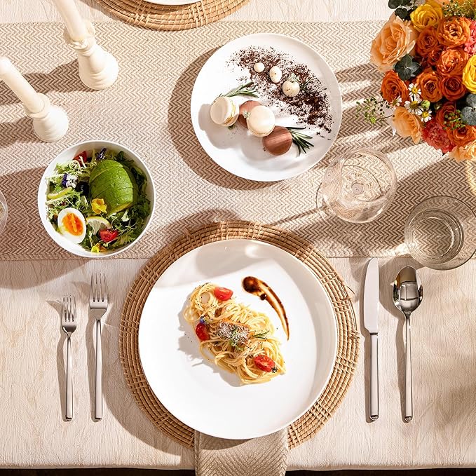 KINGSTONE Bone China Dinnerware Set for 4 with 20 Piece Silverware Set for 4, Dishwasher Safe, Tableware for Daily Use with Elegant Design