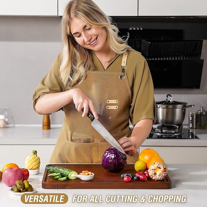 AZRHOM Large Walnut Wood Cutting Board for Kitchen 18x12 (Gift Box) with Juice Groove Handles Non-slip Mats Thick Reversible Butcher Block Chopping Board Cheese Charcuterie Boardrd