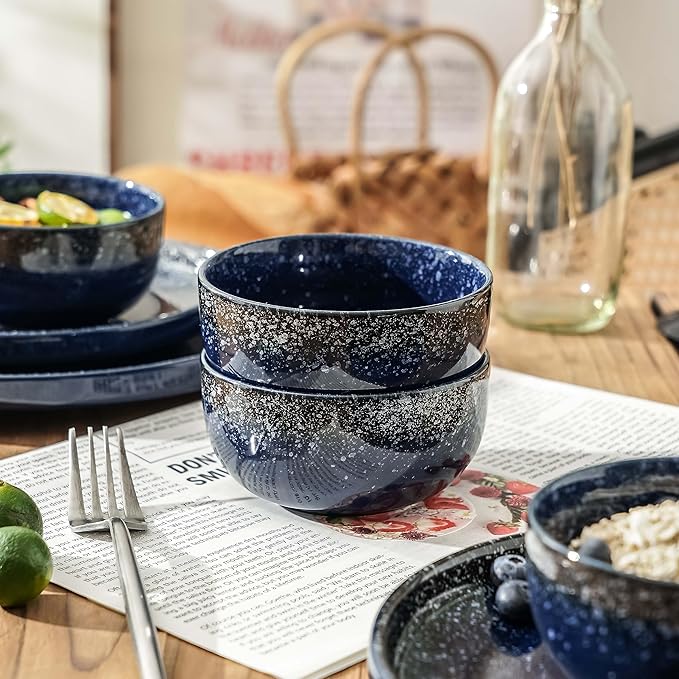 S&Q'S CERAMICS Ceramic Small Bowls for Kitchen, Set of 6, 9 oz Ice Cream Bowls, Small Bowl Set for Dipping, Breakfast, Oatmeal, Microwave and Dishwasher Safe (Navy Blue)