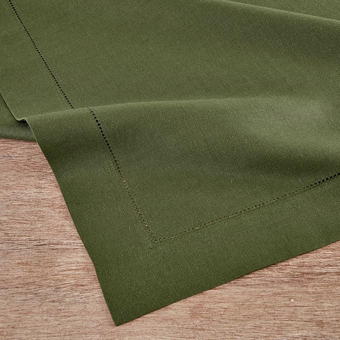 Solino Home Olive Linen Tablecloth 60 x 90 Inch - 100% Pure Linen Hemstitch Table Cloth for Rectangle Tables - Classic Hemstitch, Machine Washable Tablecloth for Fall, Autumn