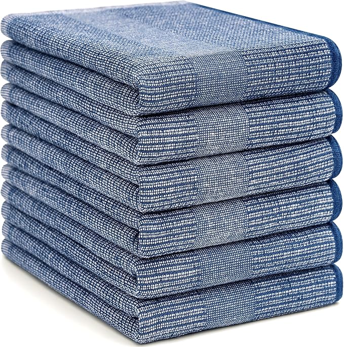 Homaxy Premium Kitchen Towels(18”x 28”, 6 Pack), Large Cotton Kitchen Hand Towels, Flat and Terry Dish Towels, 380 GSM Highly Absorbent Tea Towel Set with Hanging Loop, Navy Blue
