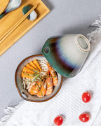 HENXFEN LEAD Japanese Ramen Noodle Bowls Set of 2 - Deep Ceramic Soup Bowls with Spoons, Chopsticks and Holder, 20 Oz Serving Dishes for Pho, Udon Noodle, Cereal - Reactive Green