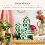 MACKENZIE-CHILDS Large Enamel Canister, Kitchen Storage Container with Lid, Green-and-White Emerald Check