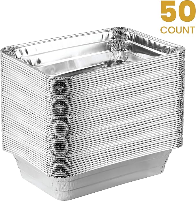 PLASTICPRO Disposable 2 LB Aluminum Takeout Tin Foil Baking Pans 6'' X 8'' X 2'' Inch Bakeware - Cookware Perfect for Baking Cakes,Brownies,Bread, Meatloaf, Lasagna, or Lunchbox, Pack of 50