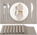 Myir JUN Placemats Set of 8, Vinyl Woven Placemats Place Mats Indoor Set of 8 Washable Table Mats Non-Slip Place mats for Dining Table (Golden Silver, Set of 8)