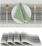 Leetaltree Black with White Woven Placemats Set of 4 - Heat Resistant Non-Slip Place mats for Dining Table, Washable Durable PVC Vinyl Woven Table Mats(Black with White, 4)