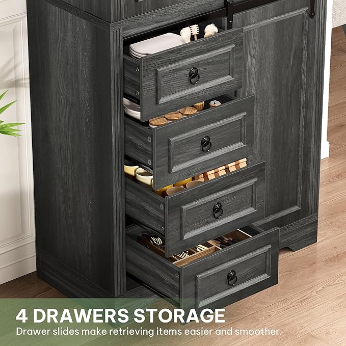 YITAHOME Pantry Cabinet, 71-Inch Tall Freestanding Storage Cabinet with 4 Drawers, Farmhouse Cupboard with Doors Storage, Adjustable Shelves, for Living Room, Dining Room, Gray Oak