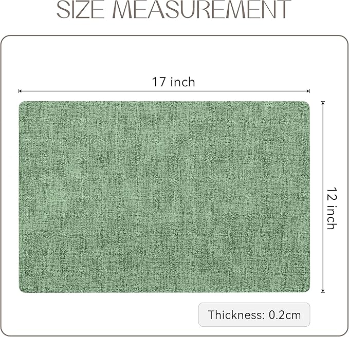 Romanstile Vinyl Placemats Set of 12-12 X 18 Inch - Heat Resistant Place Mats 100% Waterproof Oilproof Wipeable Reversible Faux Leather Table Mats for Kitchen/Dining/Party/Outdoor, Dark Green