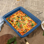 Sunsetbaby Silicone Baking Pan, Deep Rectangular Bakeware Cake Pan with Handles, Compatible with Fancy Panz, for Lasagna, Cake, Brownie or Family Dinner, 12.6 x 9.8 x 2.1 Inch (Blue)