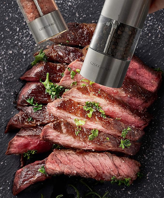 Electric Salt and Pepper Mill Grinder Set (Do Not Use Rechargeable Batteries), Battery Operated Automatic One Handed Pepper Salt Mill with Funnel and Adjustable Coarseness