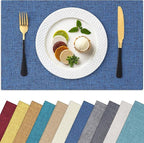 Homaxy Cloths Placemats for Dining Table Set of 6, Heat Resistant Washable Cotton Linen Blend Table Mats, Easy to Clean Place Mats for Indoor Outdoor Party Kitchen Decoration, 13" x 18", Blue