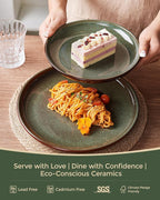 Stoneware Dinnerware Sets Service for 4, 12 pcs Reactive Glaze Plates and Bowls Sets, Handmade Ceramic Dish Set, Highly Chip and Crack Resistant Modern Plate Set, Brown Green
