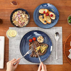 Vicrays Ceramic 12 Pieces Dinnerware Set - Dinner Plates Salad Plates Cereal Bowls Set Service for 4 - Scratch Resistant Microwave Oven Dishwasher Safe - Starry blue