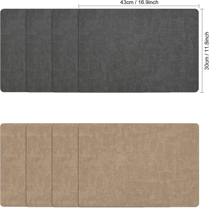 Myir JUN Placemats Dual Sided, Faux Leather Place Mats Set of 8 Indoor Placemat for Dining Table Non-Slip Washable Place Mat Heat Resistant Outdoor Table Mats (Set of 8, Gray Beige)