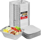 Small Aluminum Pans Take Out Containers (50 Pack) 50 Foil Oblong Pans and 50 Cardboard Lids - 1 Lb Tin Pans - Disposable Food Storage Containers for Cooking, Baking and Meal Prep