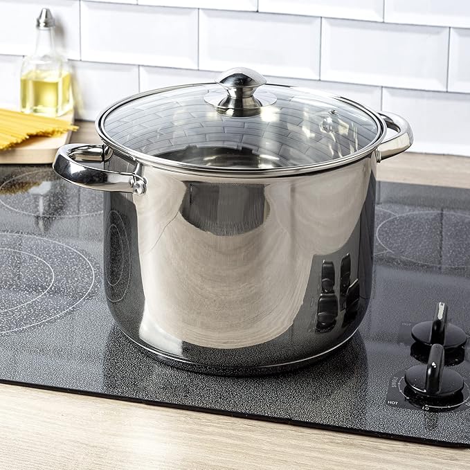 Ecolution Stainless Steel Stock Pot, Encapsulated Induction Ready Cooking Pot with Glass Lid, Oven Safe, Dishwasher Safe Soup Pot, 8-Quart