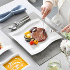 MALACASA Ivory White Dinnerware Set, 12 Pieces - Porcelain Dinner Plates, Dessert Plates and Bowls, Square Flora Pattern