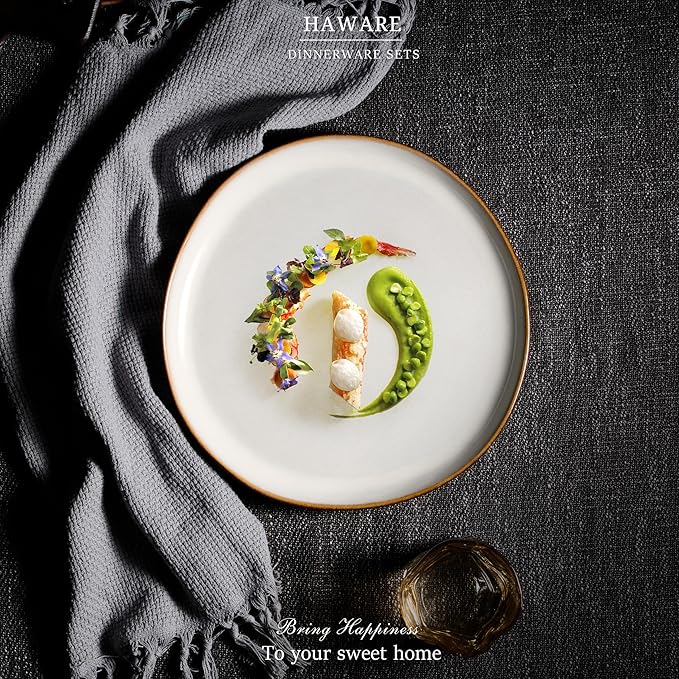 HaWare Stoneware Dinner Plates Set of 6, 10" Heavy Duty Ceramic Plates, Reactive Glaze Dinnerware for Home Restaurant, Chip and Scratch Resistant, Microwave and Dishwasher Safe, Reactive Pearl White