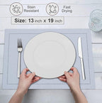 Ruvanti Linen Placemats Set of 6-13x19 Inch, Classic Hemstitch, Heat ‎Resistant Machine Washable Place Mats, Soft & Elegant- Perfect for Christmas, ‎Thanksgiving, Easter, Wedding, Dinner - Arctic Ice
