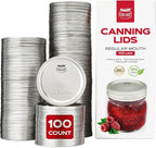 FORJARS - Canning Lids Regular Mouth, 100-Pack – Create Airtight Seals on Mason Jars to Preserve Food for Meal Prep & Food Storage – 2.7 In. Steel Lids with Silicone Seals – Canning Supplies
