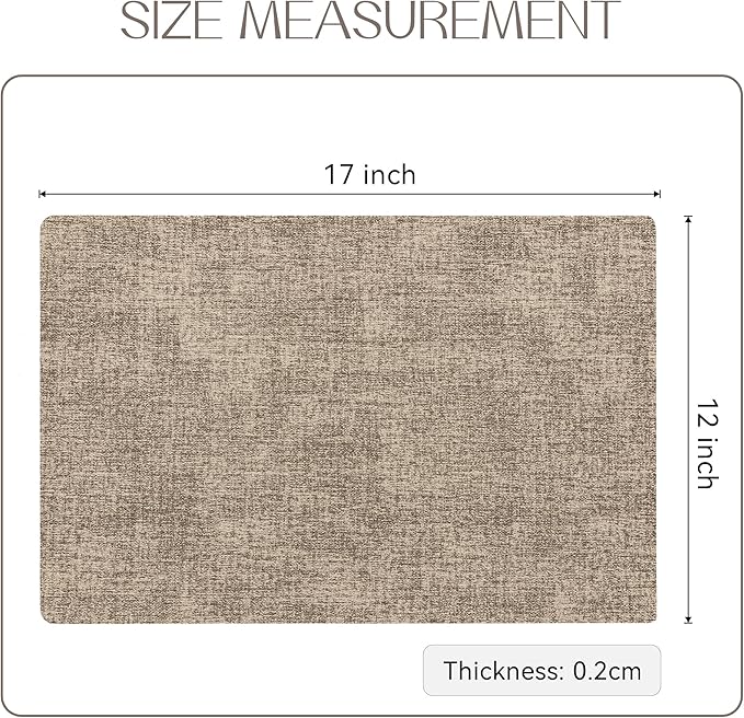 Romanstile Vinyl Placemats Set of 8-12 X 18 Inch - Heat Resistant Place Mats 100% Waterproof Oilproof Wipeable Reversible Faux Leather Table Mats for Kitchen/Dining/Party/Outdoor, Khaki