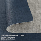 Myir JUN Placemats Dual Sided, Faux Leather Place Mats Set of 6 Indoor Placemat for Dining Table Outdoor Place Mat Manteles Individuales Square Non-Slip Washable Table Mats (Gray Blue, Set of 6)