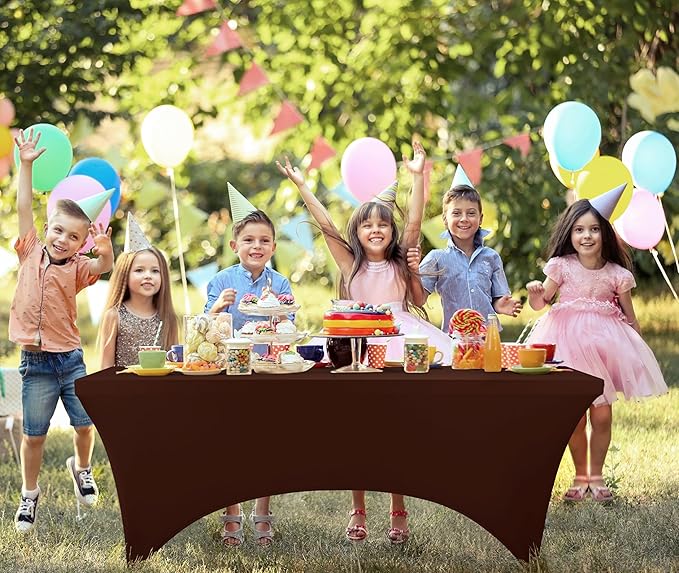 Utopia Kitchen 6FT Spandex Tablecloth [1 Pack, Light Coffee] 200 GSM Stretch, Fitted, Washable and Wrinkle Resistant Table Cloth Rectangle Cover for Trade Shows, Wedding, Parties [72Lx30Wx30H Inch]