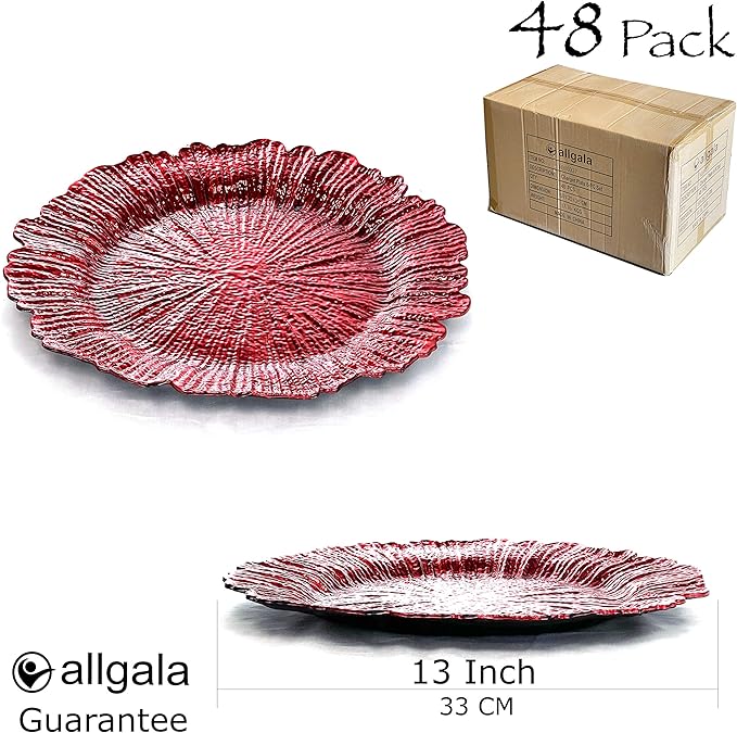 allgala 13-Inch 48-Pack Heavy Quality Round Charger Plates-Reef Red-HD80339