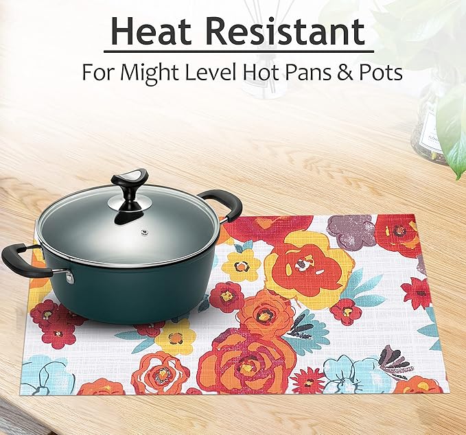 Ruvanti Placemats 100% Cotton 13x19 Inch, Dining Table Placemats Set of 6, Modern Place Mats for Dining Table Decor, Kitchen & Table Linens, Coffee Mat for Christmas Dinners – Multi Flower