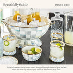 MACKENZIE-CHILDS Enamel Pinch Bowl, Small Bowl for Kitchen Ingredients, 1.5-Cup Capacity, Gray-and-White Sterling Check