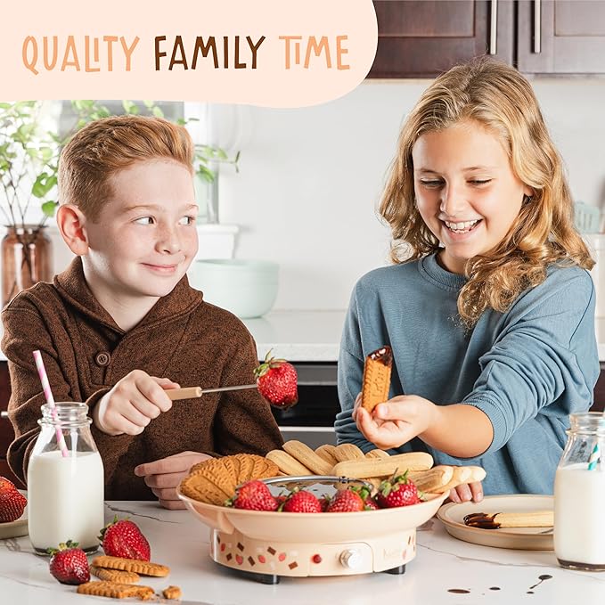 Kusini Fondue Pot Electric Set – 10-oz Chocolate Fondue kit - Temperature Control, Detachable Serving Tray, 4 Forks – Hostess Gift Ideas, Unique Housewarming Gift Set – Birthday Party Ideas