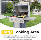 Permasteel 3-Burner Propane Gas Grill, 30,000 BTUs BBQ Grill with Cast Iron Grates, Foldable Side Tables & Tool Hooks, Outdoor Grill, Azure