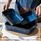 Kiln-Transformed Blue Ceramic Baking Dish Set of 3, Casserole Dishes for Oven, Square Porcelain Bakeware Set with Handles, Lasagna Baking Pan for Cooking, Perfect for Baking and Serving, Housewarming, Halloween, Thanksgiving, Christmas, New Year