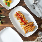 fMBB White Rectangular Plate Set, Ceramic Large Serving Platters, 12 Inch Dessert Trays for Party, Entertaining, Food, Appetizers, Dishwasher and Oven Safe Salad Dishes Set of 4