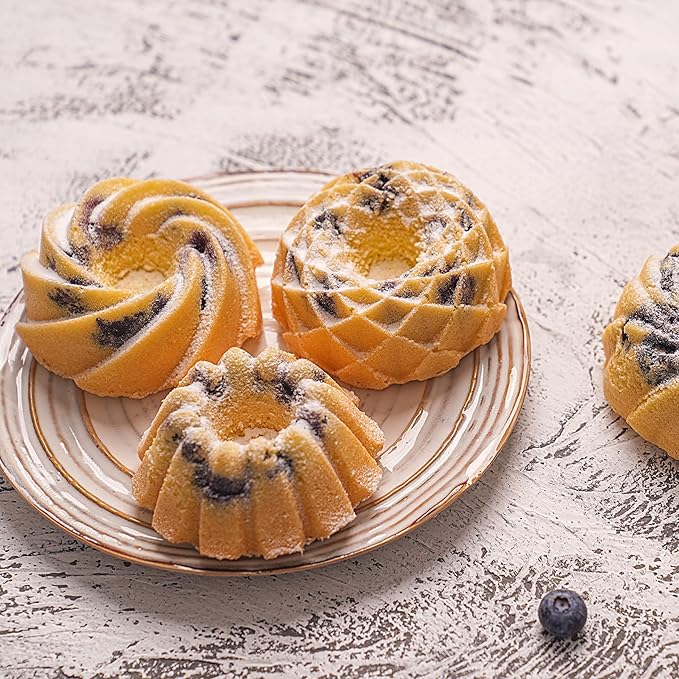 Baker's Secret Nonstick Fluted Cake Pan, Heavy Duty Die Cast Aluminum Fluted Cake Baking Pans, 2 Layers Non-stick Coating For Easy Release - The Cast Aluminum Collection (4mini Loves)