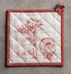 Maison d' Hermine Pot Holders 100% Cotton Heat Resistant Potholders 8" x 8" Hot Pads with Loop BBQ, Cooking, Baking, Grilling, Kitchen, Handling Hot Pans (Pack of 1, Holy Jouy - Red)