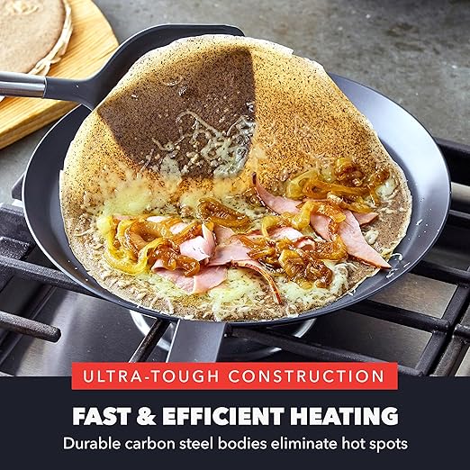 GreenPan x Bobby Flay 11" Carbon Steel Crepe Pan, Pre-Seasoned, Nontoxic, PFAS-Free, Induction Compatible, Pancake & Omelet Flat Griddle, High-Heat & Oven Safe Cookware, Cast Iron Alternative