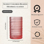 Hobnail Beaded Highball Drinking Tumbler Glasses | Set of 5 | Color, Vintage Bubble Design Whiskey Glassware, Old-Fashioned, Embossed Design, Water, Wine, Cocktail Embossed Heavy Glass, Rocks Glass