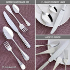 Semi-Matte Design Flatware, Silverware Set for 8 persons, 40 Piece - Spoons, Forks, and Knives 18/10 Stainless Steel, Dishwasher Safe