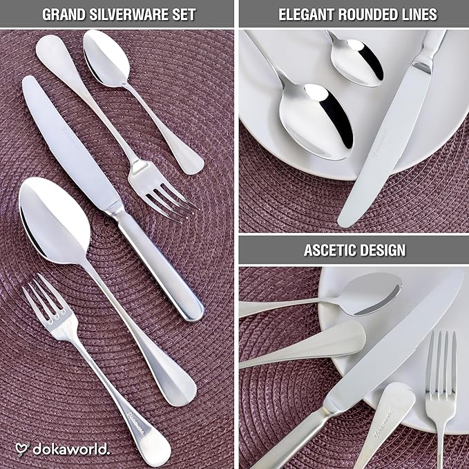 Semi-Matte Design Flatware, Silverware Set for 8 persons, 40 Piece - Spoons, Forks, and Knives 18/10 Stainless Steel, Dishwasher Safe