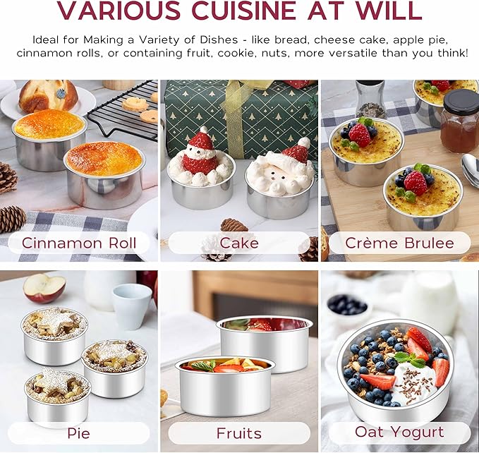 Onader 4 Inch Cake Pans Sets of 8 for Baking, Stainless Steel Mini Round Smash Cake Bake Pan, Small Size & Non Toxic for Birthday Wedding